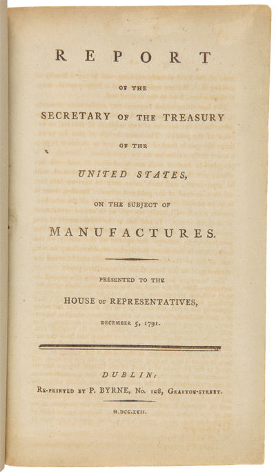 Alexander hamilton's shop report on manufactures